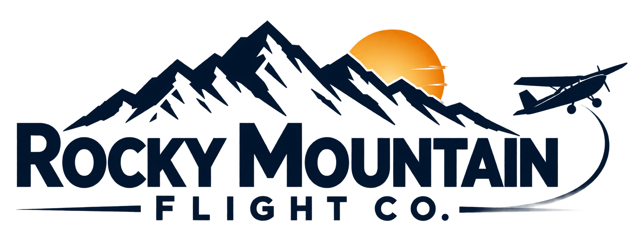 Rocky Mountain Flight Co. logo with mountains, sun, and airplane